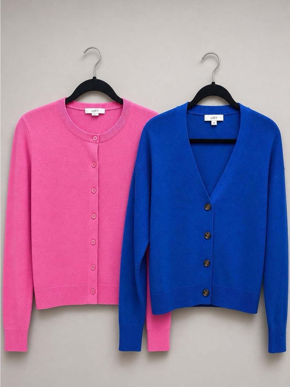 LOFT Pink Crewneck Cardigan & Royal Blue V-Neck Cardigan Duo